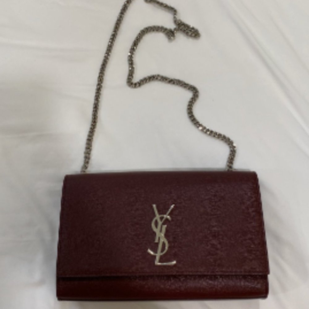 YSL (Saint Laurent) Medium Kate Bag - Burgundy/Maroon w/ Silver Hardware